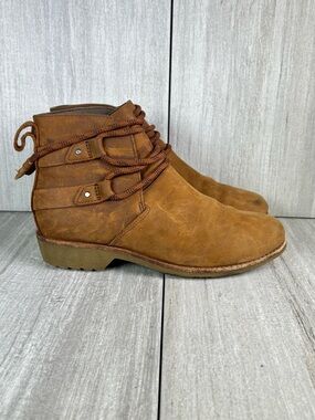 Teva De La Vina Brown Rustic Leather Booties Slip On Ankle Boot Womens Size 6.5